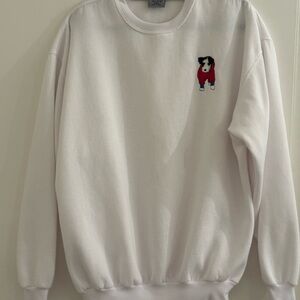 White Crewneck Sweater with Dog Embroidery. Size 2XL. Relaxed fit. Unisex